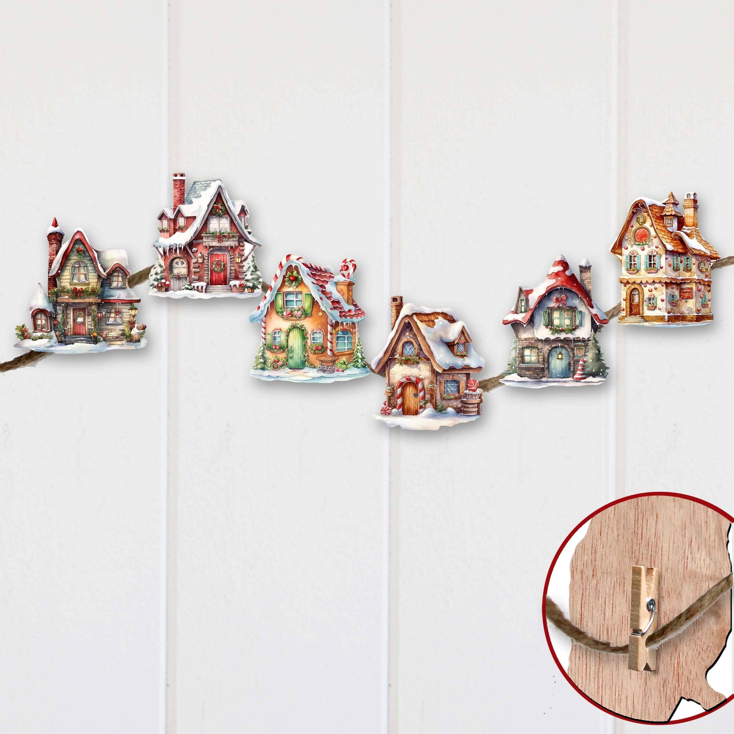 Designocracy - Wholesale Ornament Set - Dream Houses Clip-On Eco Wood Decorative Ornaments Set 63