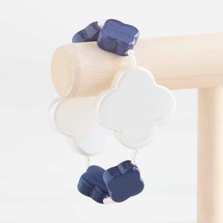 Navy/Mother-of-Pearl Combo Cooling Bracelet for wholesale by Hot Girls Pearls-Freezable Cooling Jewelry