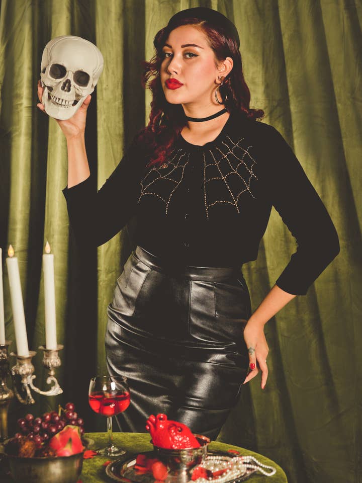 Spiderweb Cardigan in Black  for wholesale by Mischief Made