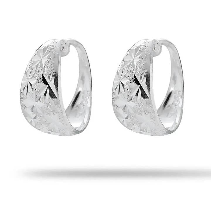 Moclein - Wholesale Hoop Earrings - Diamond Cut Pattern Sterling Silver Hoop Earrings