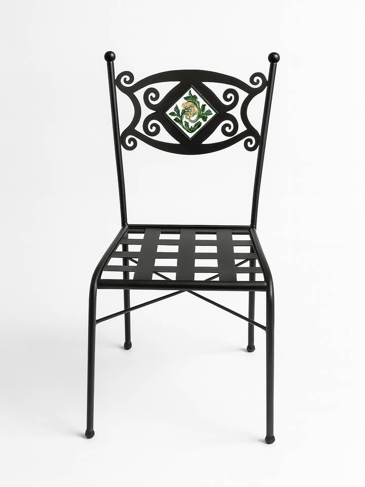 Stol i smidesjärn med kakelplatta för wholesale av DD Ceramiche Siciliane