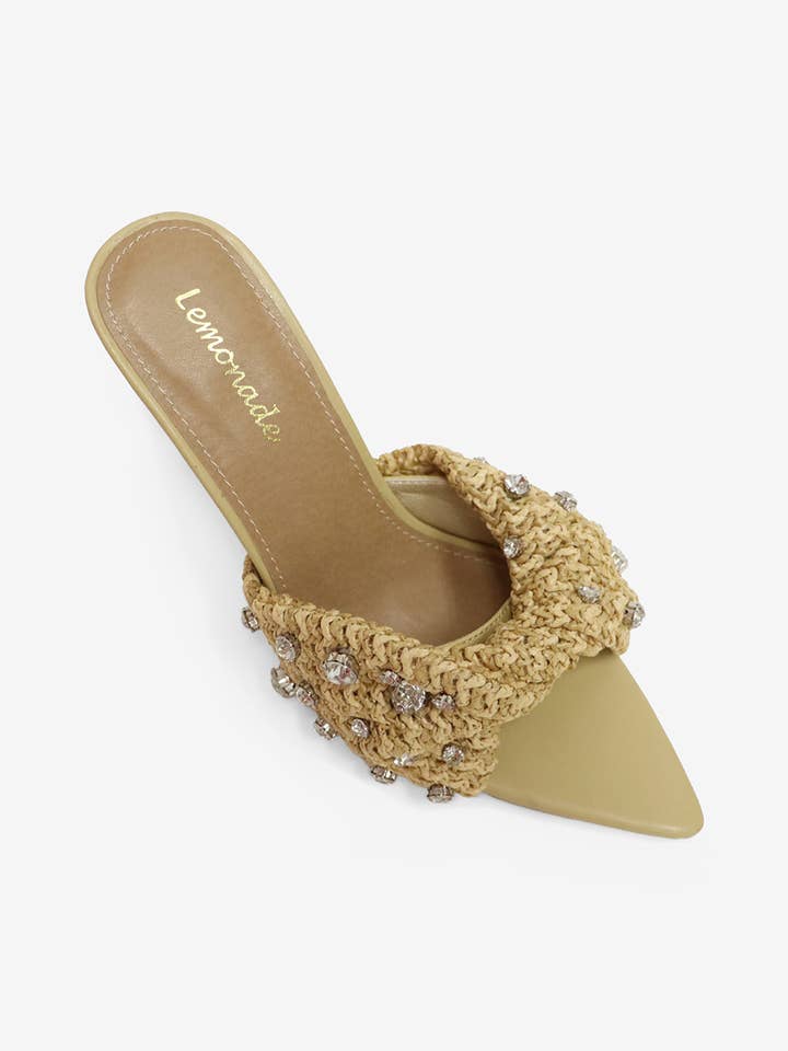 Lemonade Shoes - Vendita all'ingrosso Tacchi alti - Donna - KORRA - Sandali di lusso in rafia con perline, tonalità dorata8