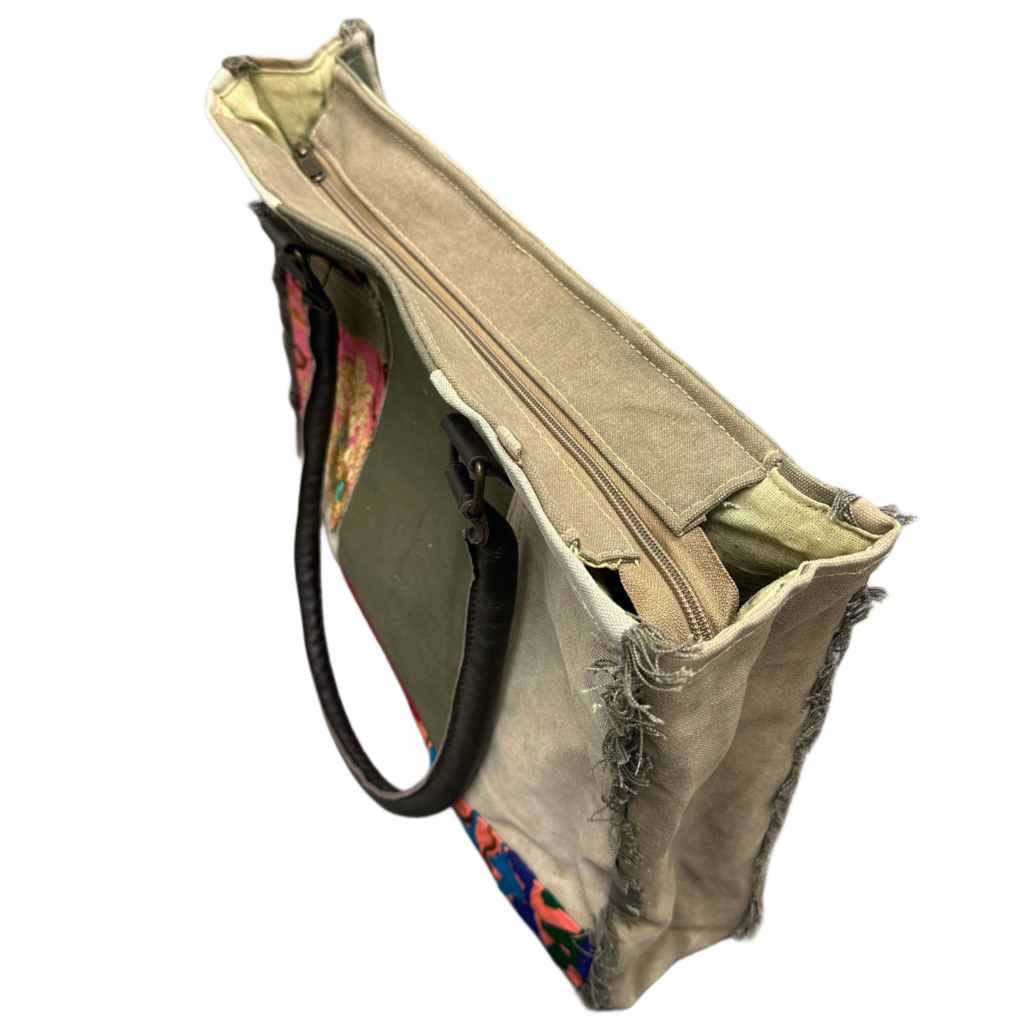 Vintage Addiction - Wholesale Tote Bag - Women's - Recycled Tent Tote with Vintage Textiles (Zipper Top)7