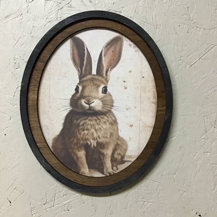 LAND OF COTTON - Wholesale Art Print - Oval Frame Hare/Bunny Sitting Print
