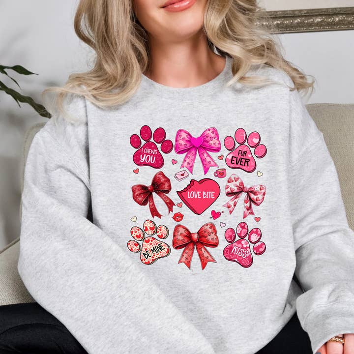 Coquette Bows And Paws Valentines Day Sweatshirt for wholesale by Simply Spoken Apparel