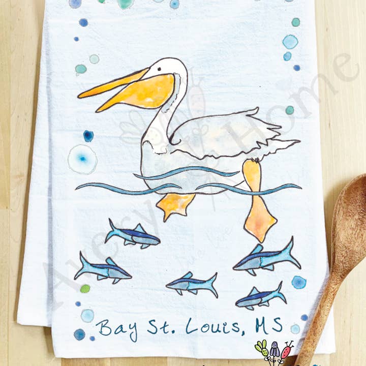 Avery's Home - Wholesale Tea Towel - Pelican Swimming Bird Coastal Customizable Tea Towel