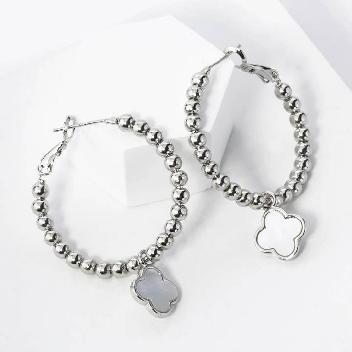 Wild Honey - Wholesale Hoop Earrings - 18K Gold Dipped Quatrefoil Drop Beaded Hoop Earrings5