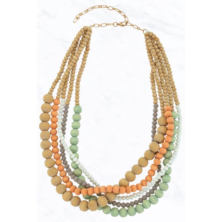 Suzie Q USA - Wholesale Beaded/Pearl Necklace - Multi Wood Bead Necklace