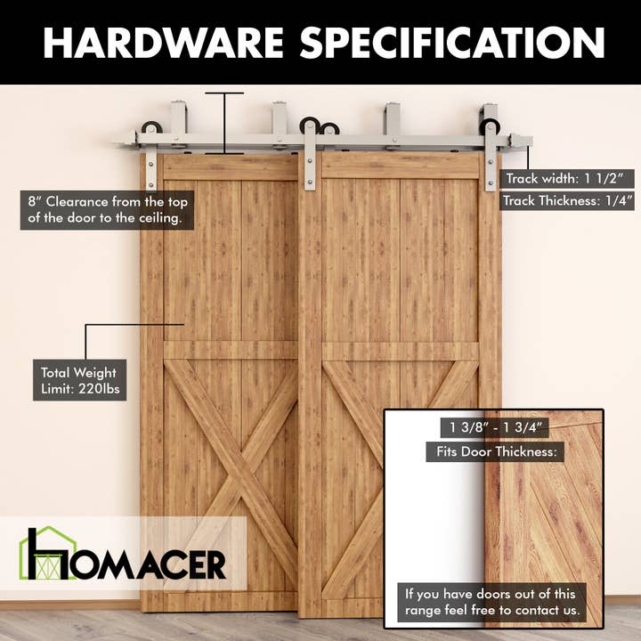 Homacer INC - Wholesale Knob/Pull - Double Track U-Shape Bypass Sliding Barn Door Hardware Kit - Straight Design Roller4