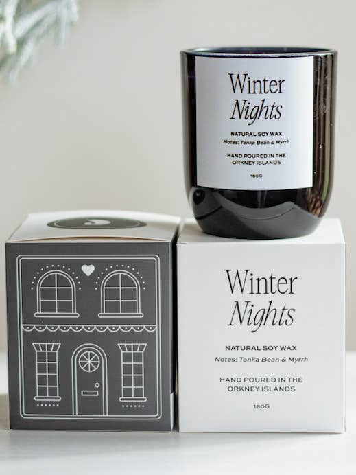 'Winter Nights' Tonka & Myrrh Christmas Candle Jar for wholesale by Moonshine Candle Co.