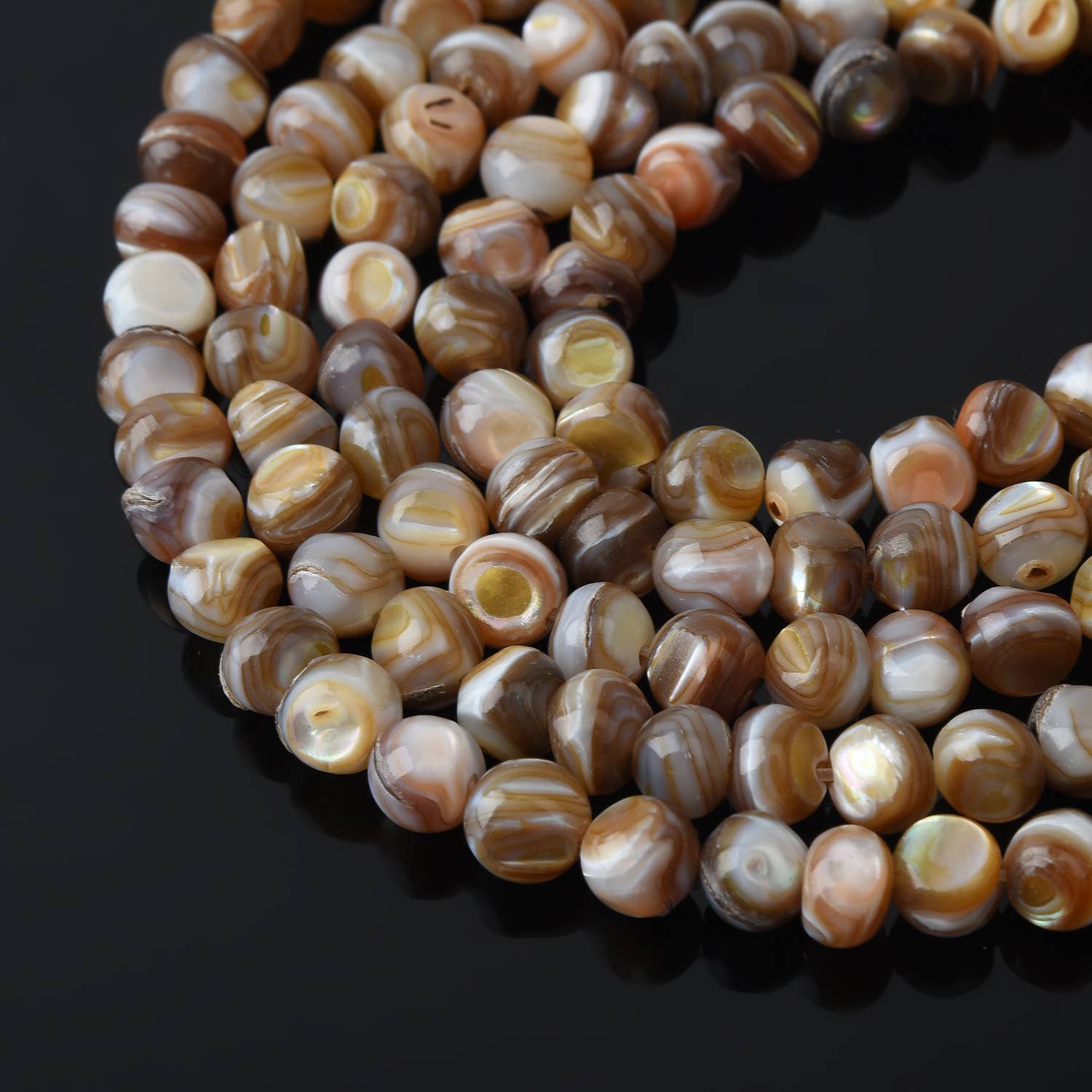 Beads Creation - Wholesale Kralen - Donkerbruine MOP ronde kralen 7–7,5 mm schelpstreng FWP1041