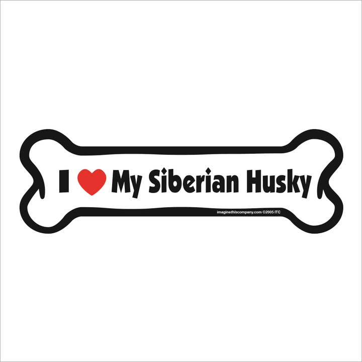 I Love My Siberian Husky - Bone Car Magnet for wholesale by Imagine This Company