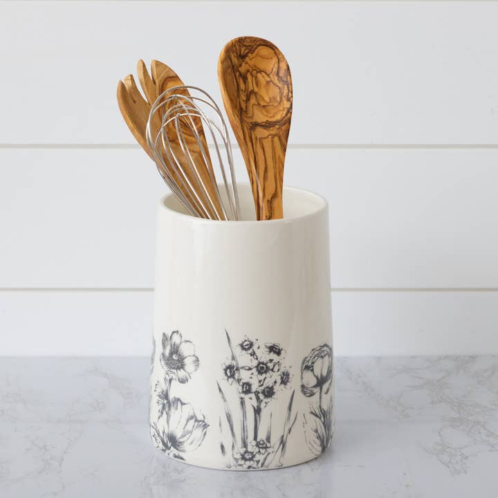 Audrey's Home & Gift - Venta al por mayor Soportes de utensilios - Vasija para utensilios botánicos en blanco y negro (PC)