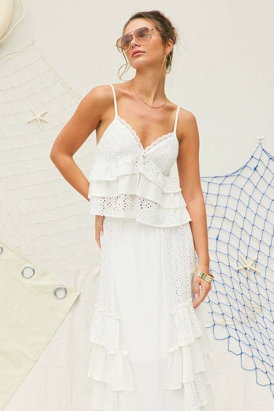 Blanc cassé Haut caraco à œillets en vente sur Faire6