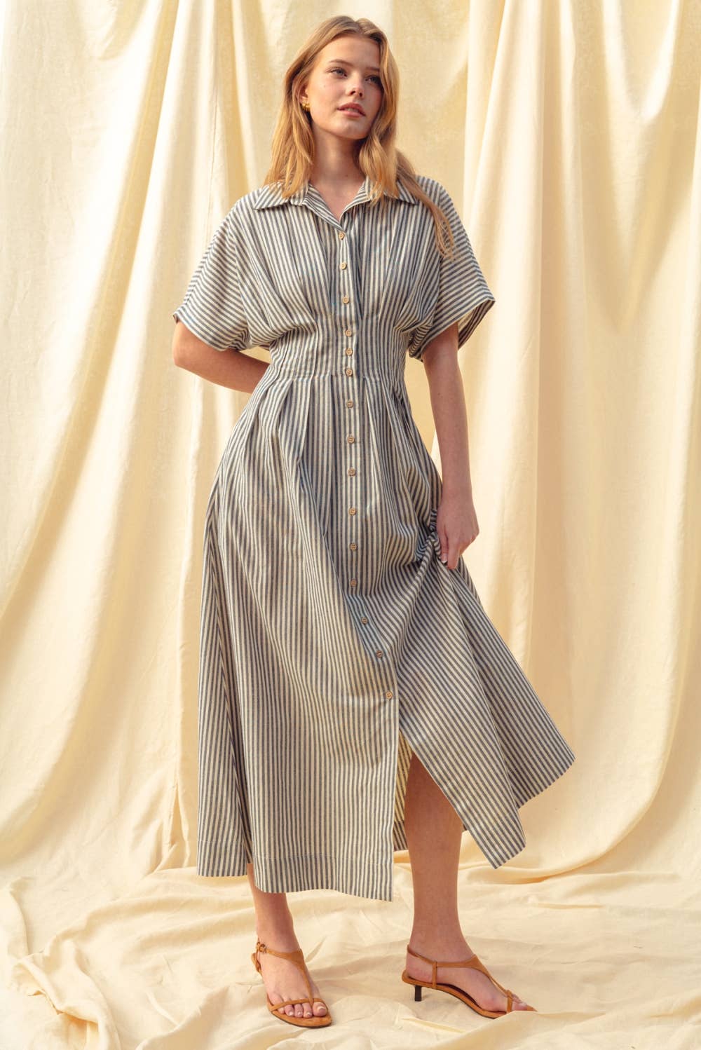 MIOU MUSE - Wholesale Dress - Women's - D4472   STRIPED BUTTONDOWN SHIRT DRESS2