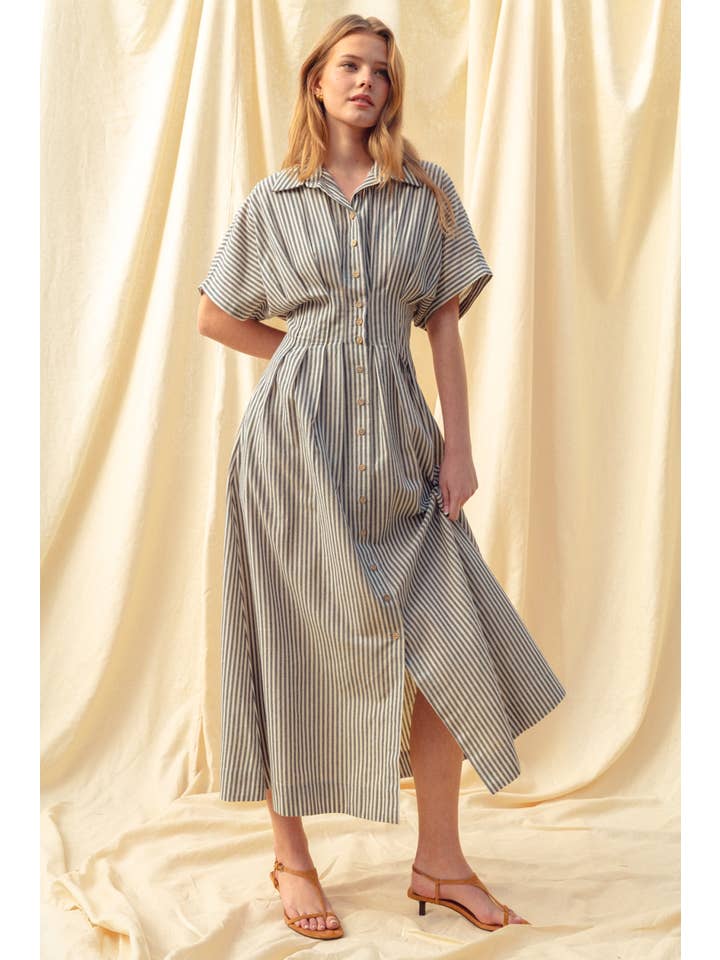 MIOU MUSE - Wholesale Dress - Women's - D4472 STRIPED BUTTONDOWN SHIRT DRESS2