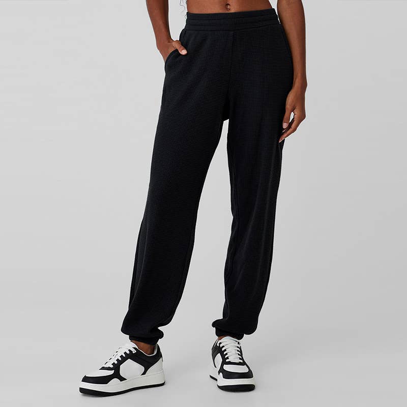 WONDERXFANS - Wholesale Lounge joggingbroek/joggingbroek - Dames - Broek met losse pasvorm en hoge taille van wafelstof met omgeslagen pijpen.0