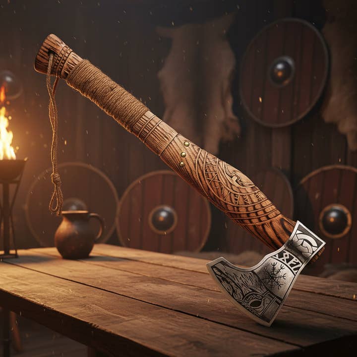 Handcrafted Viking historical replica Axe with Norse Rune for wholesale by Deer Edge