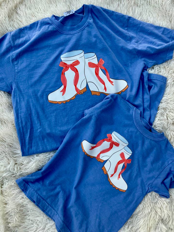 on the Bayou - Wholesale Screen Printed T-Shirt - Kids - Shrimp boots with bows shrimp t-shirtÂ