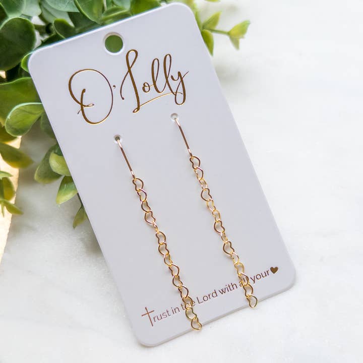 Brincos de Corrente com Coração Banhados a Ouro 18k Estilo 10 por atacado de O’Lolly Jewelry