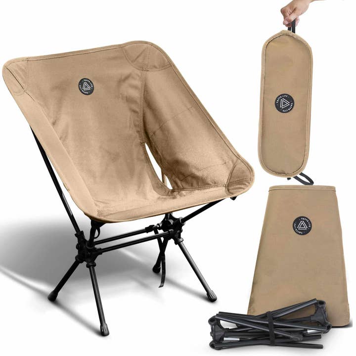 YATTA LIFE - Wholesale Folding Chair - Low Back Ultralight Folding Camping Chairs With Storage Pouch - Khaki