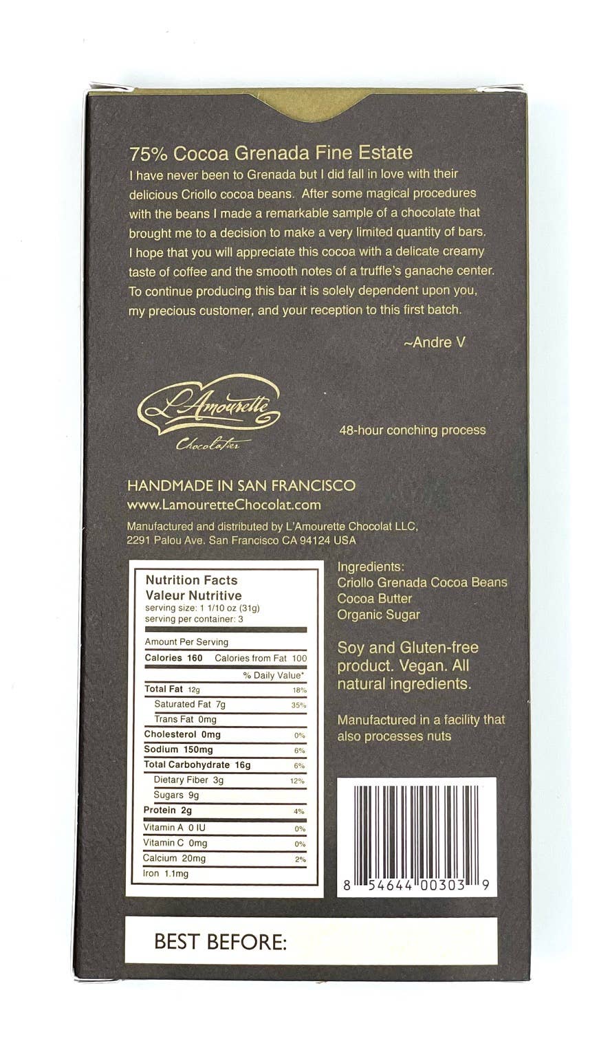 L'Amourette Chocolat - Wholesale Chocolate Bar - 75% Dark Chocolate Grenada Fine Estate (Grenada)2
