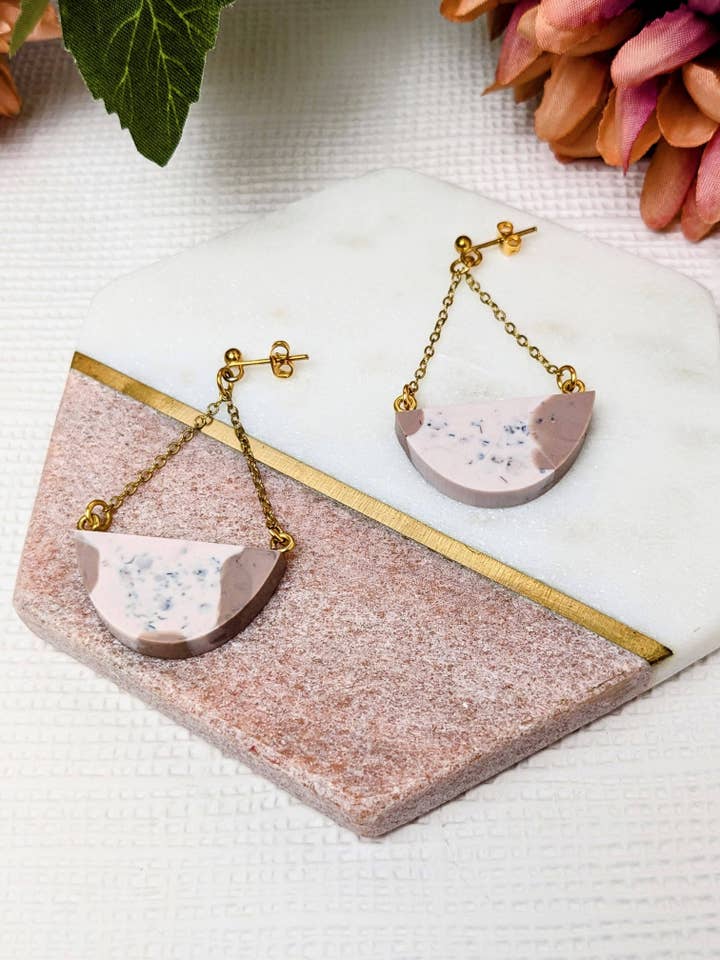 "Raelynn" Half Circle Chain Cream & Beige Resin Dangle Earrings for wholesale by Created By Lau