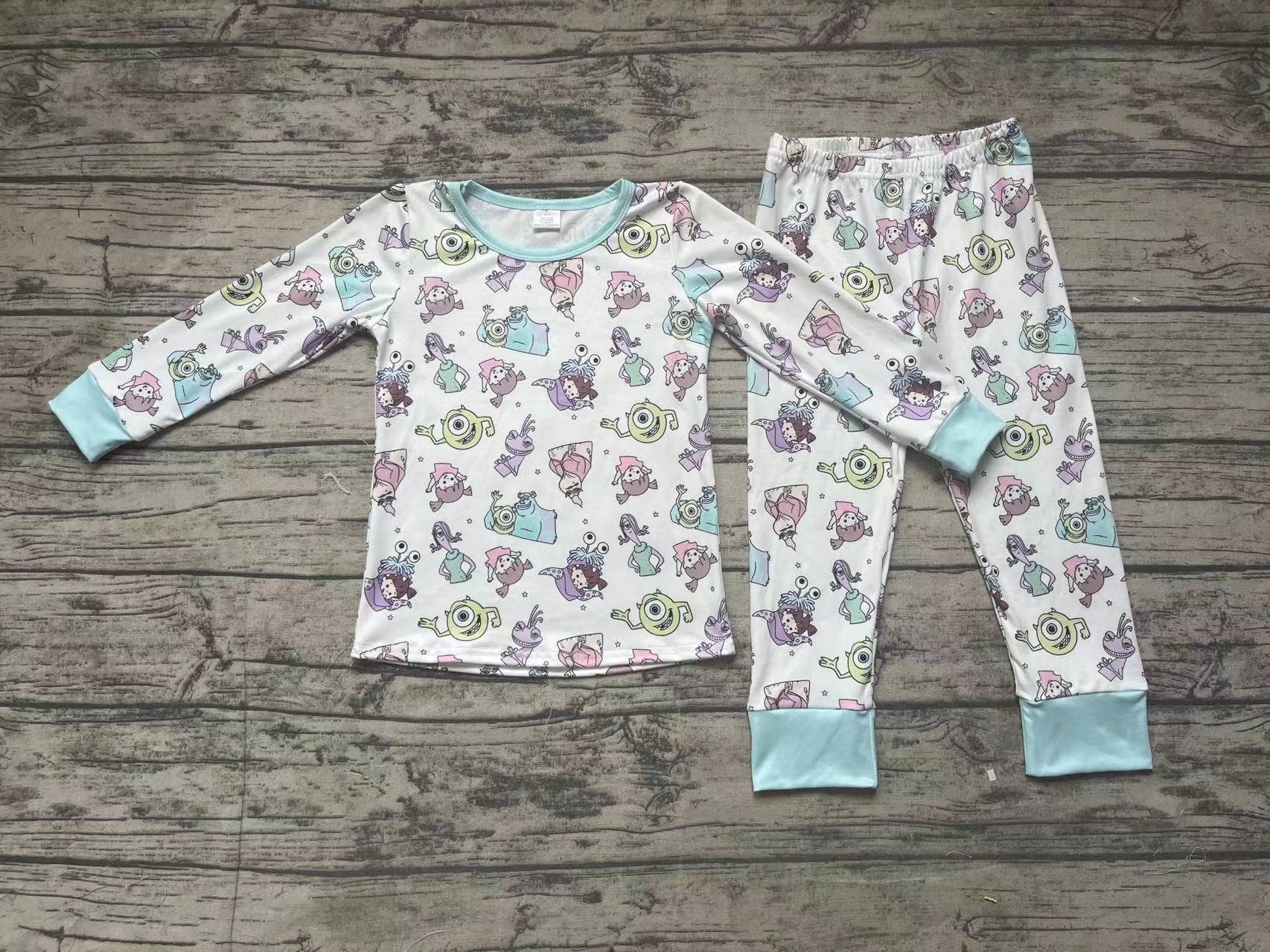 Aier Wholesale - Wholesale Sleepwear Set - Kids - Baby Boys Monster Blue Top Pants Bamboo Pajamas Clothes Sets1