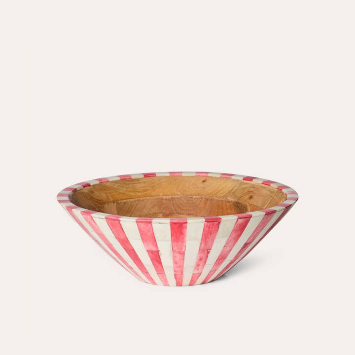 Large Bone Inlay Bowl | Red & White | Striped for wholesale by Tooka