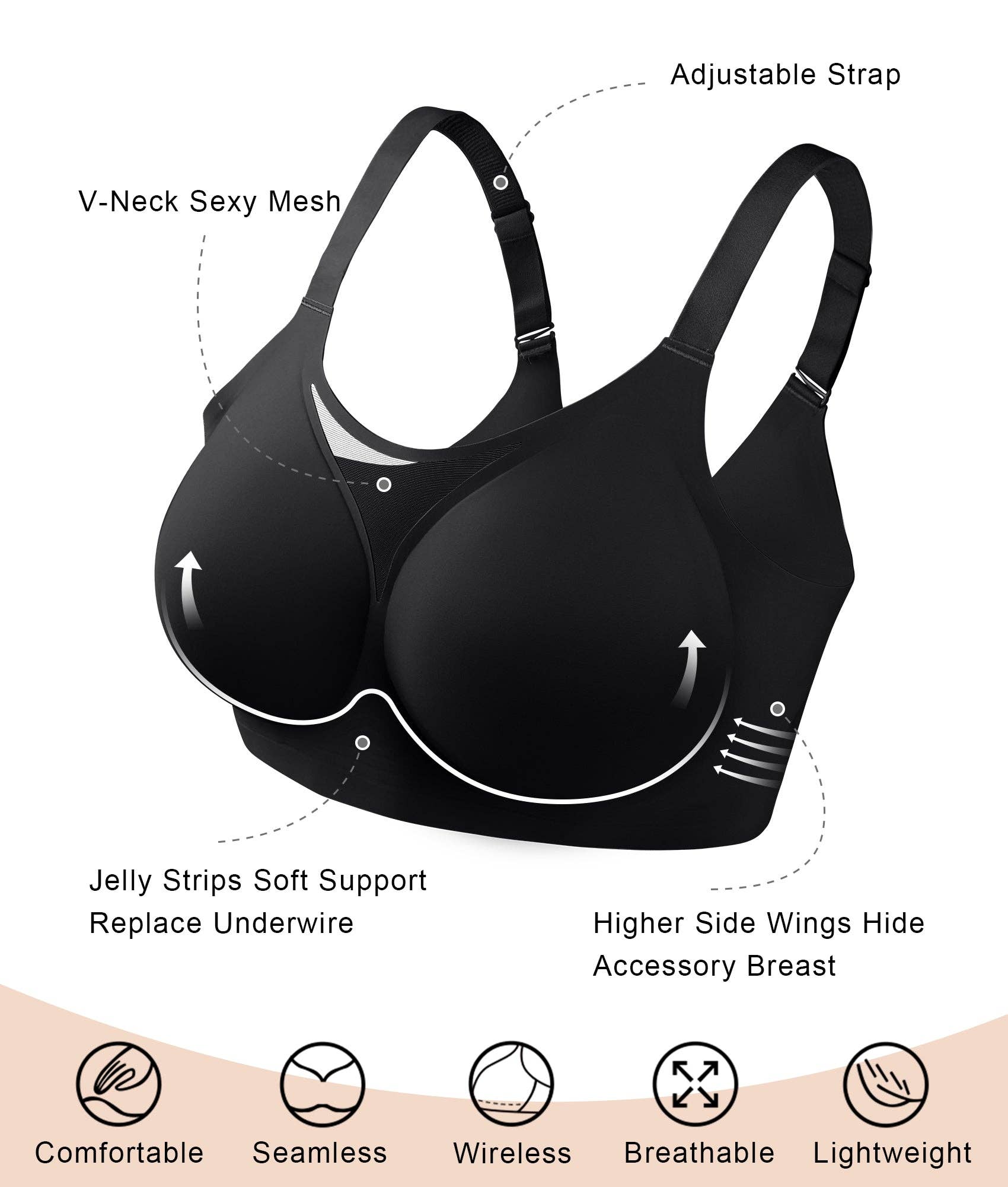 SHAPERX - Vente Soutien-gorge – femme - Soutien-gorge sans fil à mailles en V SHAPERX4