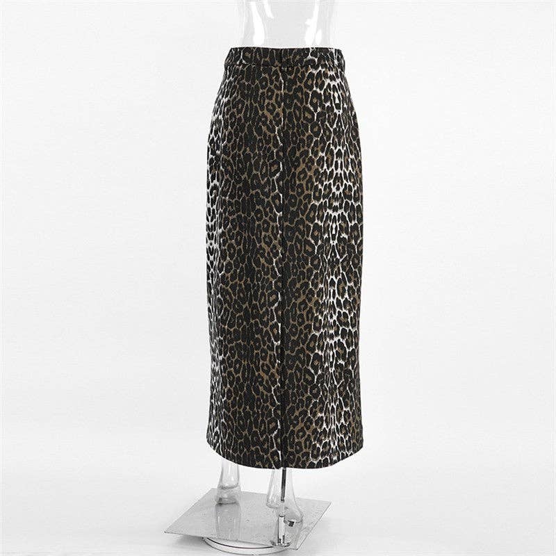 LEOPARD Midi-kjol med leopardmönster, smal passform och hög slits för wholesale på Faire7