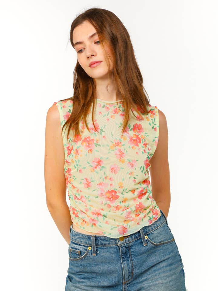 HALBDURCHSICHTIGES MESH-OBERTEIL MIT BLUMENMUSTER für den Großhandel von Kori America