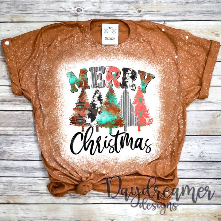 Rustic Merry Christmas Bleached Tee for wholesale by Daydreamer Designs