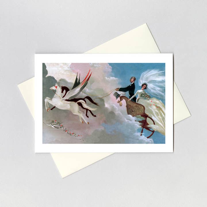 Wedding Couple in Flying Chariot - Wedding Card for wholesale by Laughing Elephant