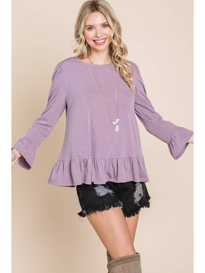 Emerald Collection - Wholesale Blouse - Women's - ETK-8690-PL Plus Size Babydoll Ruffle Hem Solid Top9