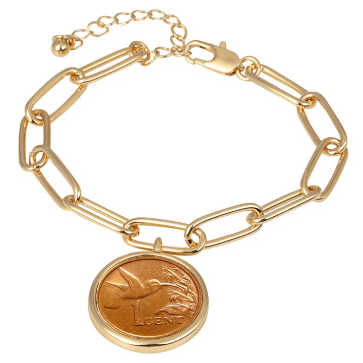 Hummingbird Coin Goldtone Elongated Link Bracelet for wholesale by American Coin Treasures