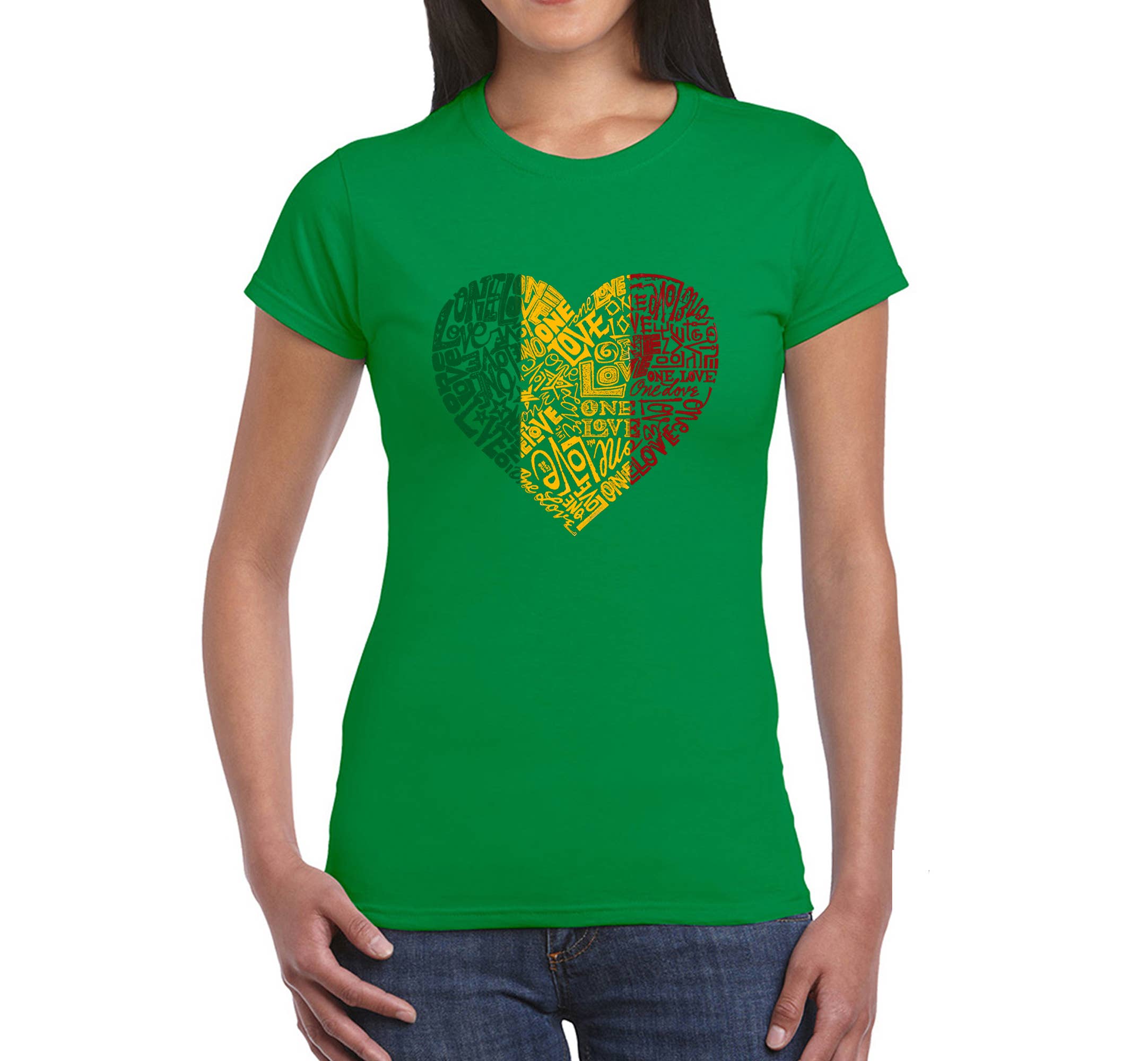 LA Pop Art - Wholesale Screen Printed T-Shirt - Women's - LA Pop Art  Women's Word Art T-Shirt - One Love Heart4