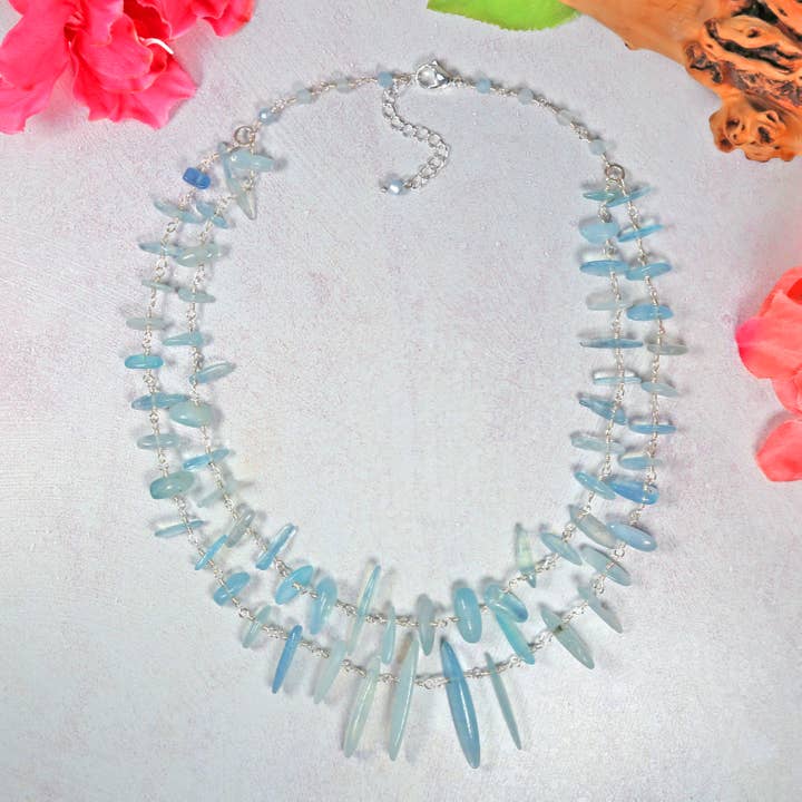 Fri form akvamarin sammenkædet halskæde for engroshandel hos IST Jewelry