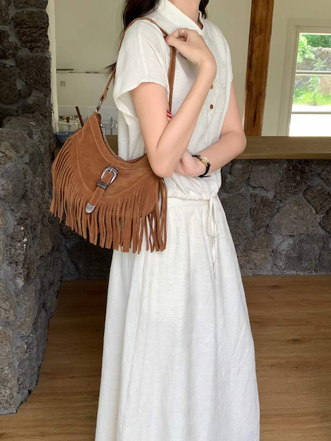 Pretty Persuasions – wholesale Shoulder bag – women's – P24103 Boho Style Buckle Décor Suede-Like Shoulder Bag1