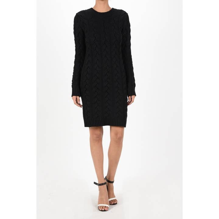 Mak - Wholesale Dress - Women's - Loose Fit Knee Length Heavy Cable Knitted Dress MK6026