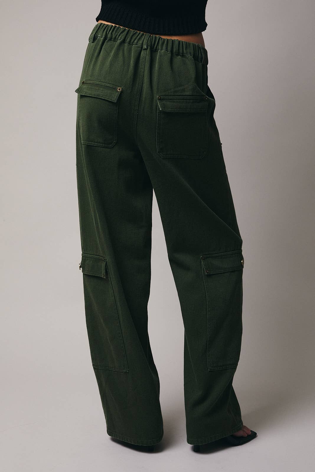 OLIVE RIVET DETAILED TWILL PANTS for wholesale on Faire3