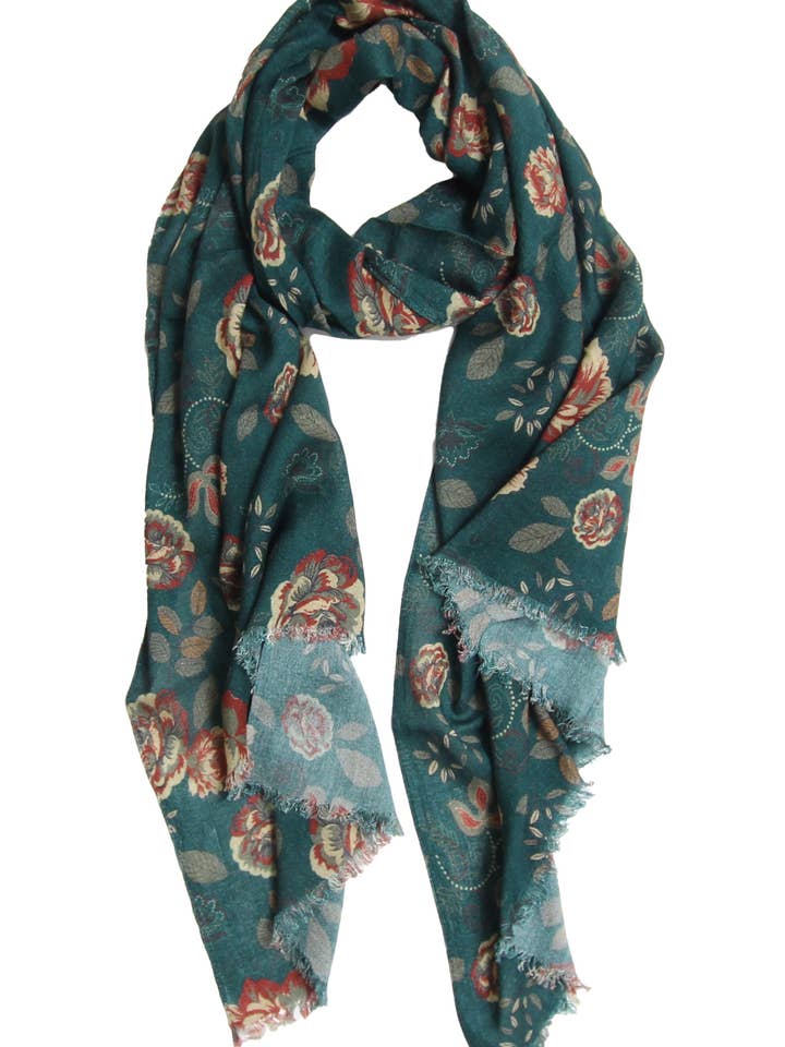 Scarf Viscose Wool Green Rose for wholesale by Elizabeth Gillett