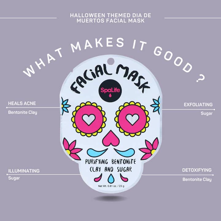 My Spa Life - Wholesale Skincare Face Mask - Halloween Dia de Muertos Inspired Skincare Sheet Mask - 9 Pk