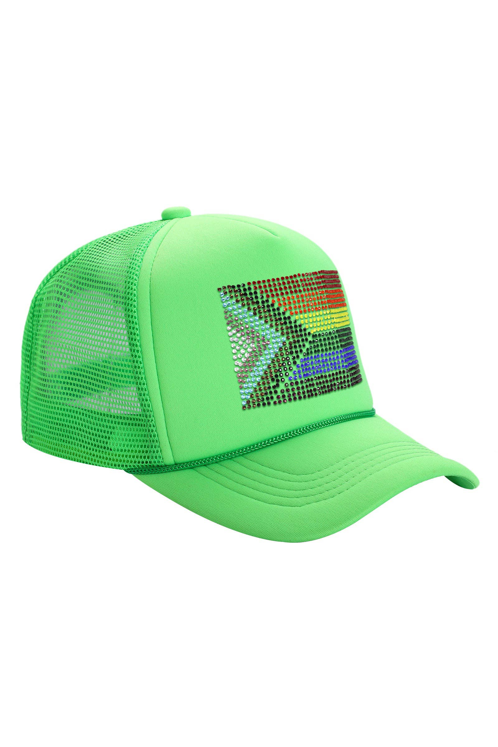 Cap Zone - Wholesale Trucker Hat - Unisex - Bling Rainbow Pride Flag Sponge Trucker Hat10