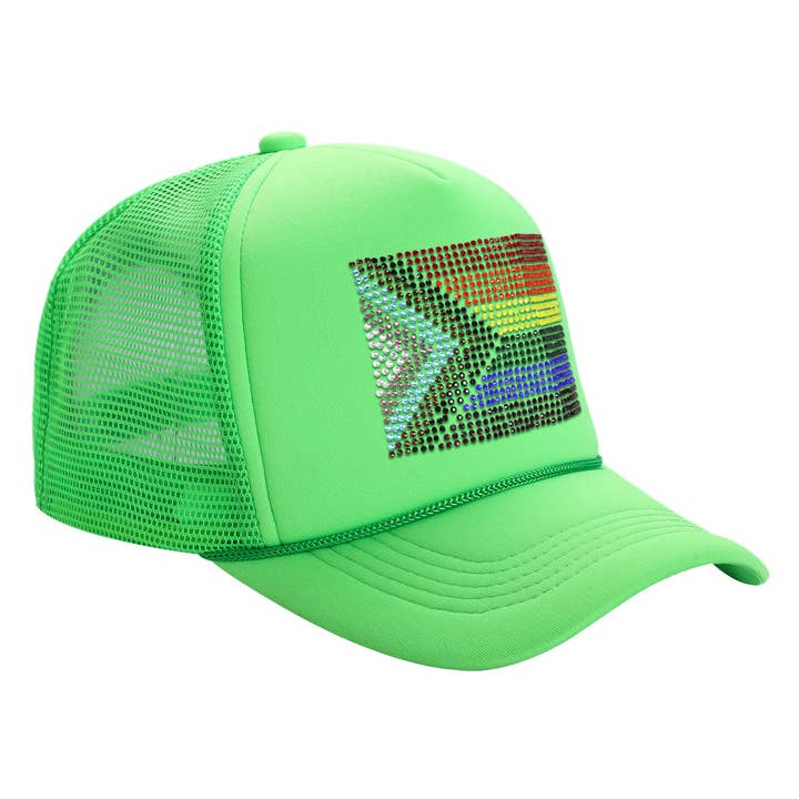 Cap Zone - Wholesale Trucker Hat - Unisex - Bling Rainbow Pride Flag Sponge Trucker Hat10