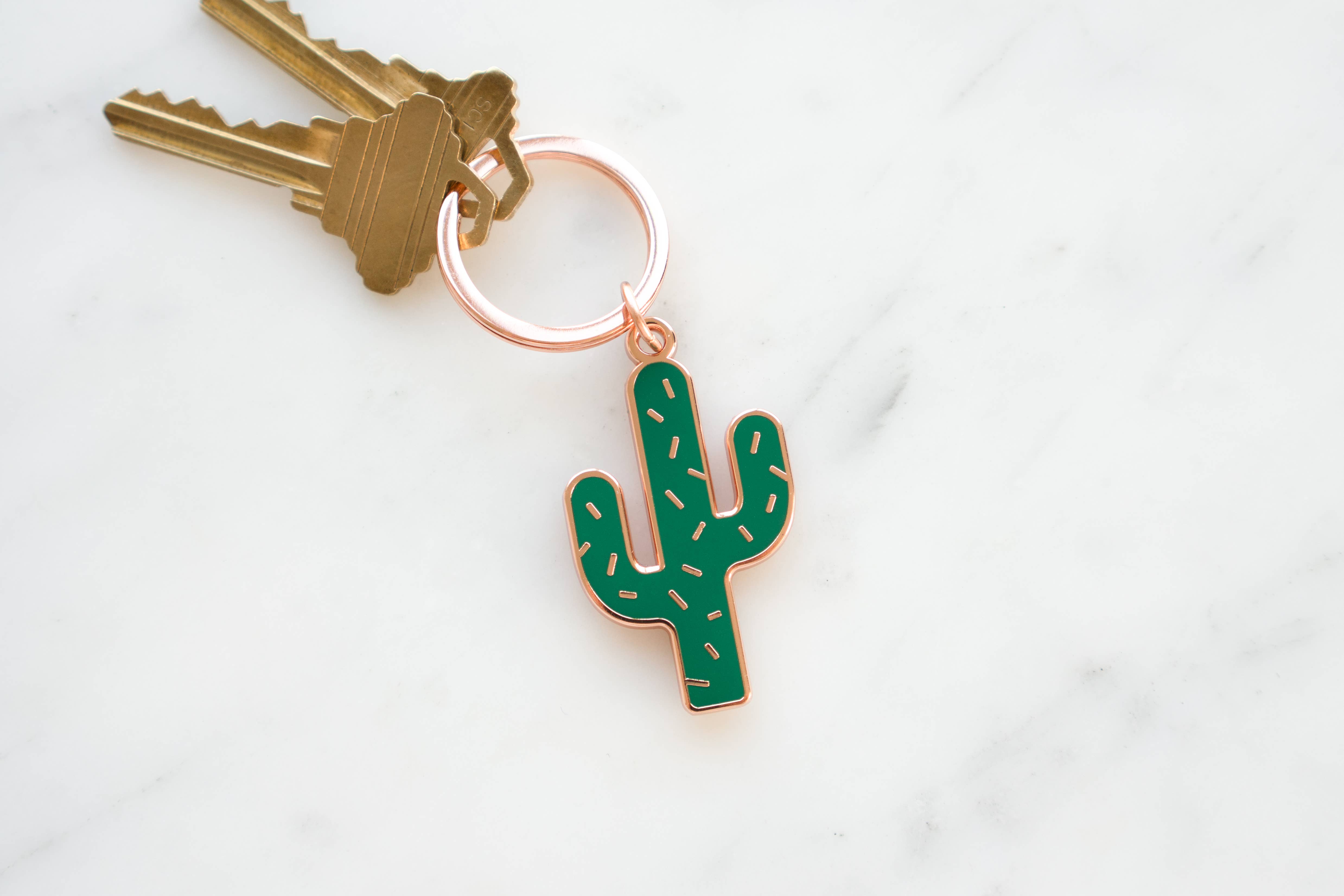 Rose Gold green Cactus Keychain for wholesale on Faire