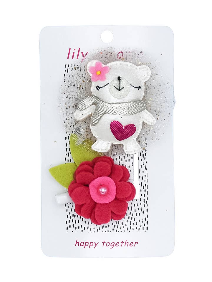 Pince à cheveux Loving Bear, rose et crème pour la vente par Lily and Momo