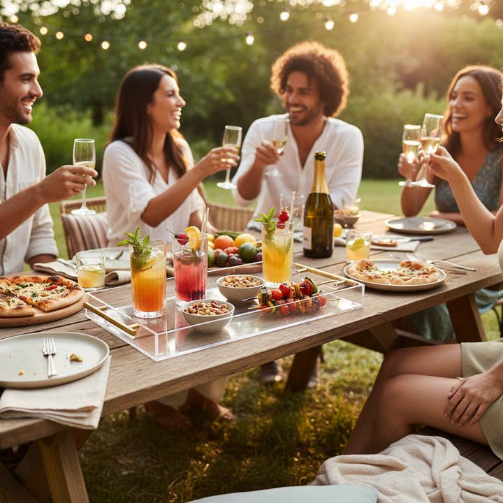 Kadra Kitchenware - Wholesale Serving tray - Vikko Acrylic Rectangle Serving Tray with Gold Handle2