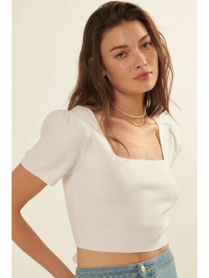 Promesa USA - Wholesale Knit Top - Women's - Solid Square Neck Open Back Crop Knit Sweater Top