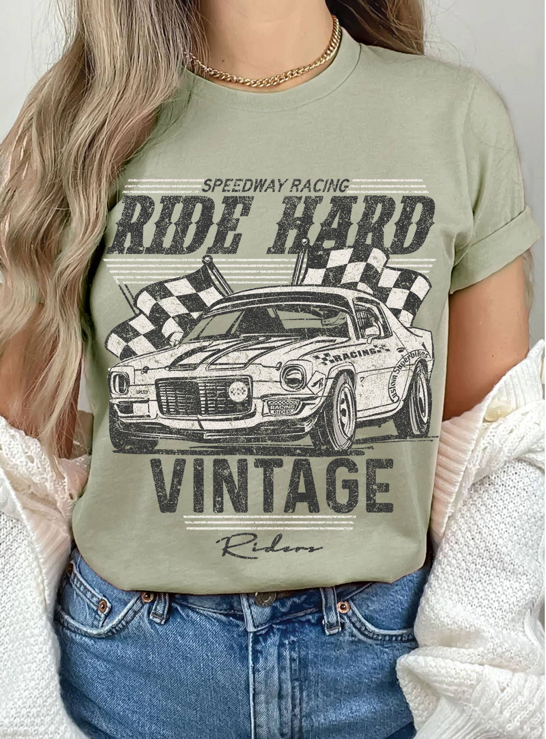 Rustee Clothing - Wholesale T-shirt met print - Dames - Ride Hard vintage t-shirts met auto graphic6